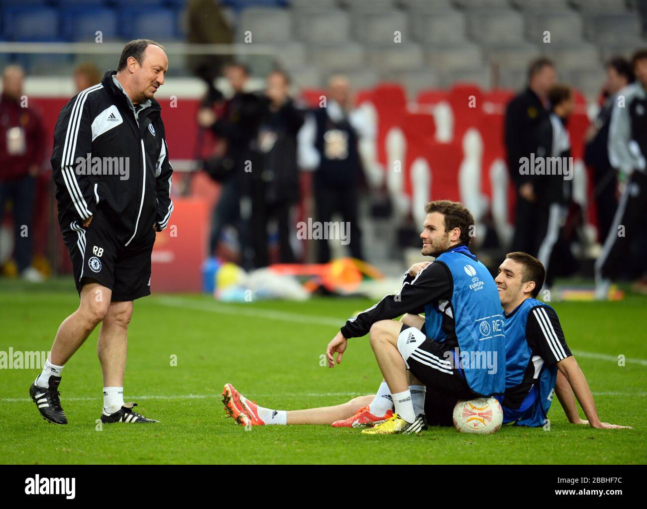 Chelsea's Manager Rafael Benitez and Juan Mata during training at the Amsterdam Arena Stock Photo