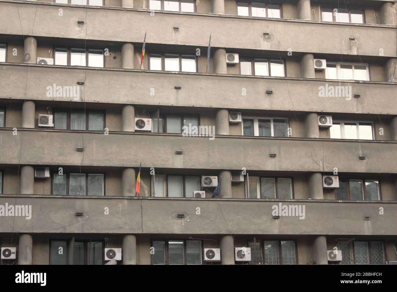 Communist apartment building in downtown Bucharest, Romania Stock Photo