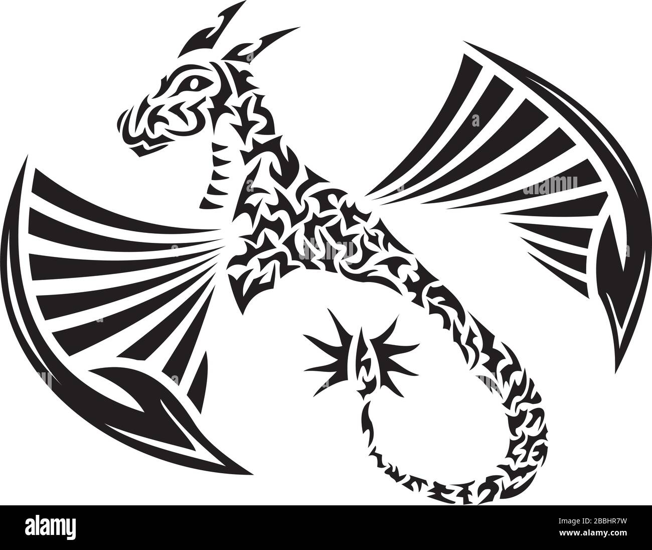 Drawing of a calmly sitting dragon Stock Vector