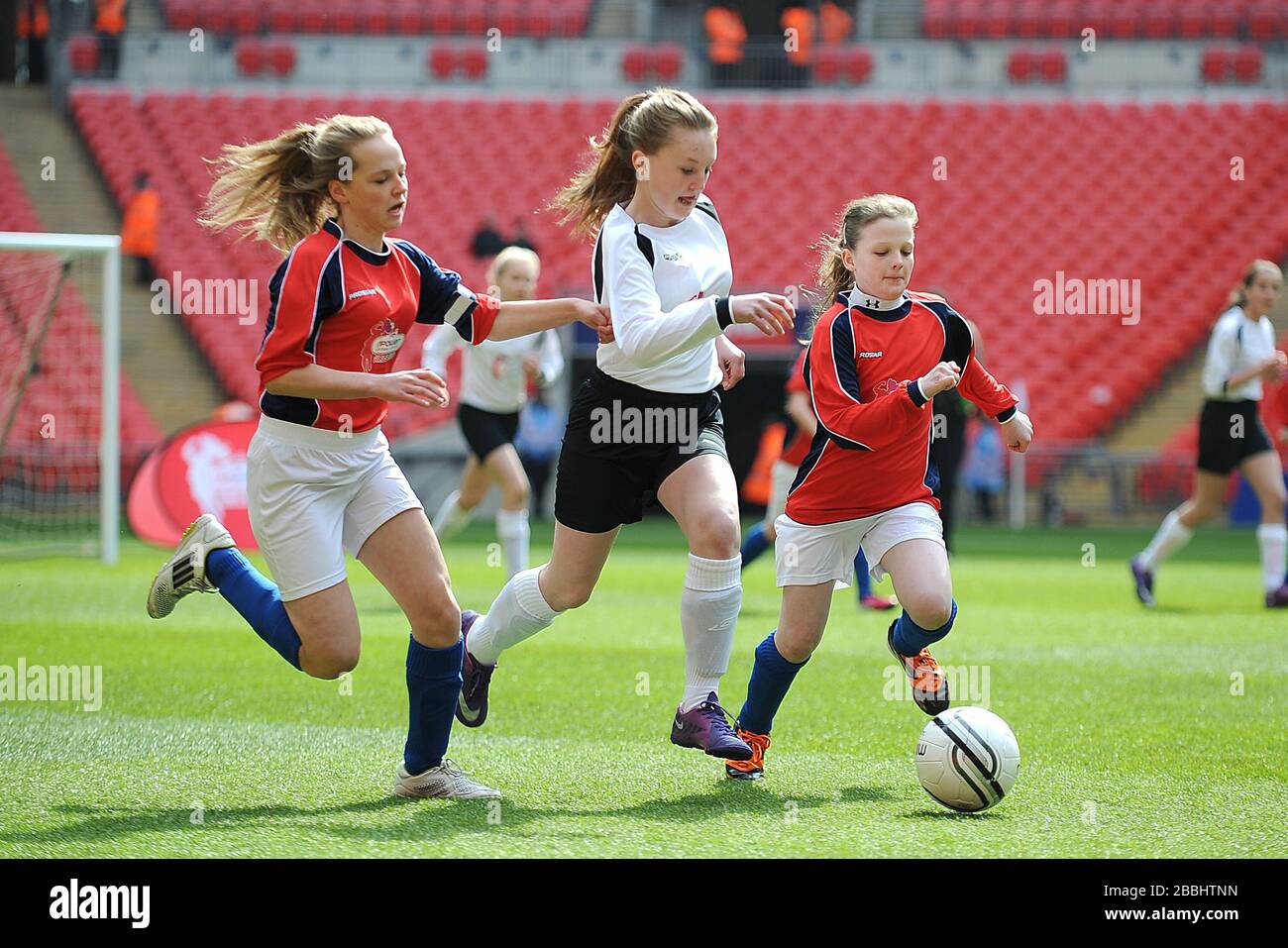 Match action in the Football League Girls Cup final between Rainham