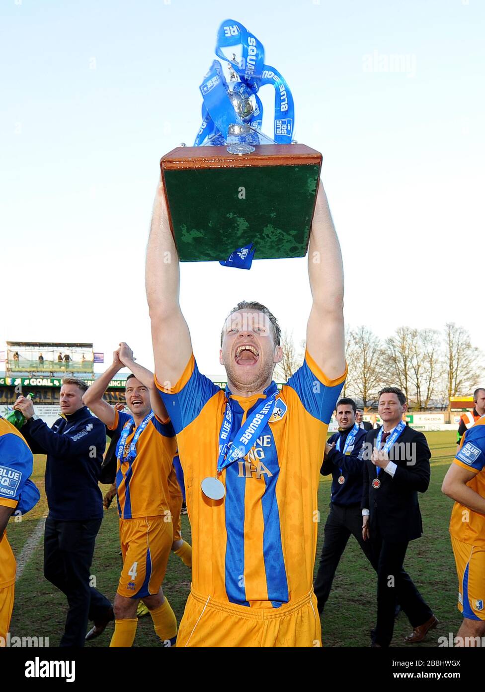 Mansfield Town's Luke Jones celebrates with The Blue Square Premier