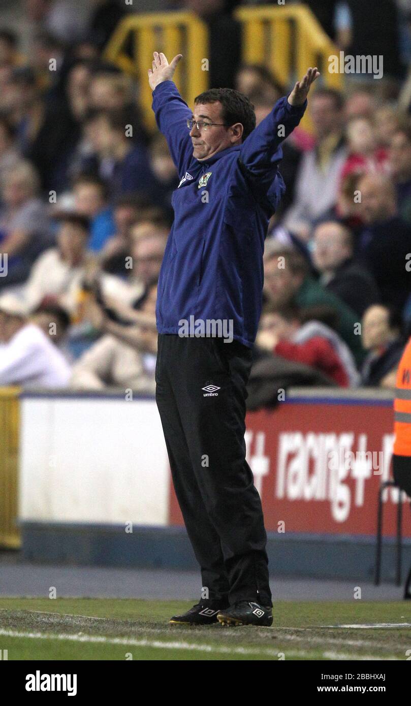 Blackburn Rovers' manager Gary Bowyer gestures during the match Stock ...