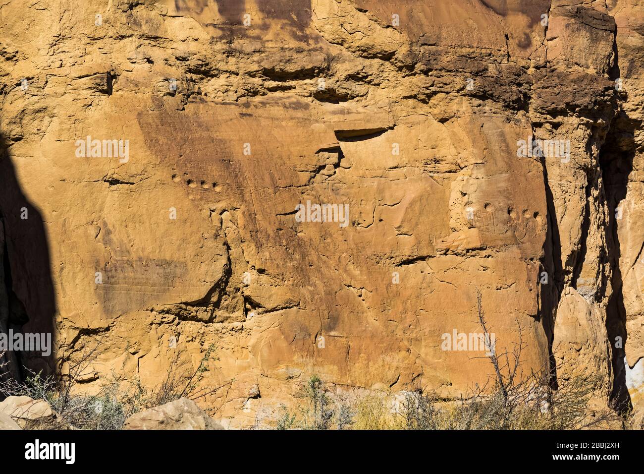 Beam seats cut into the rock for holding structural beams at Pueblo Bonito in Chaco Culture National Historical Park, New Mexico, USA Stock Photo