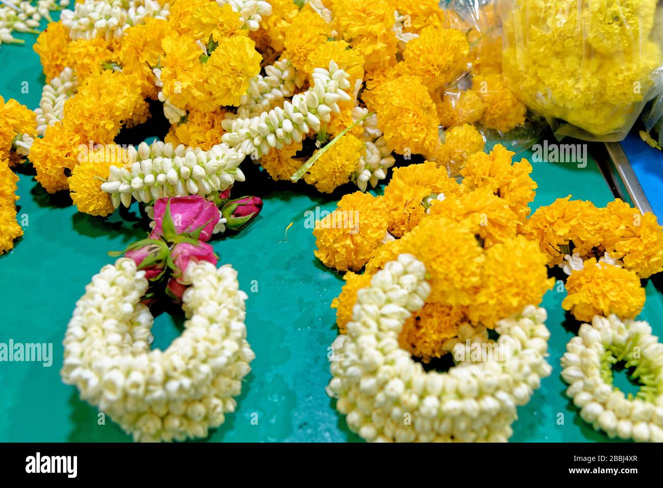 Flower Market Thailand, Bangkok. Hand made flower arrangements used as