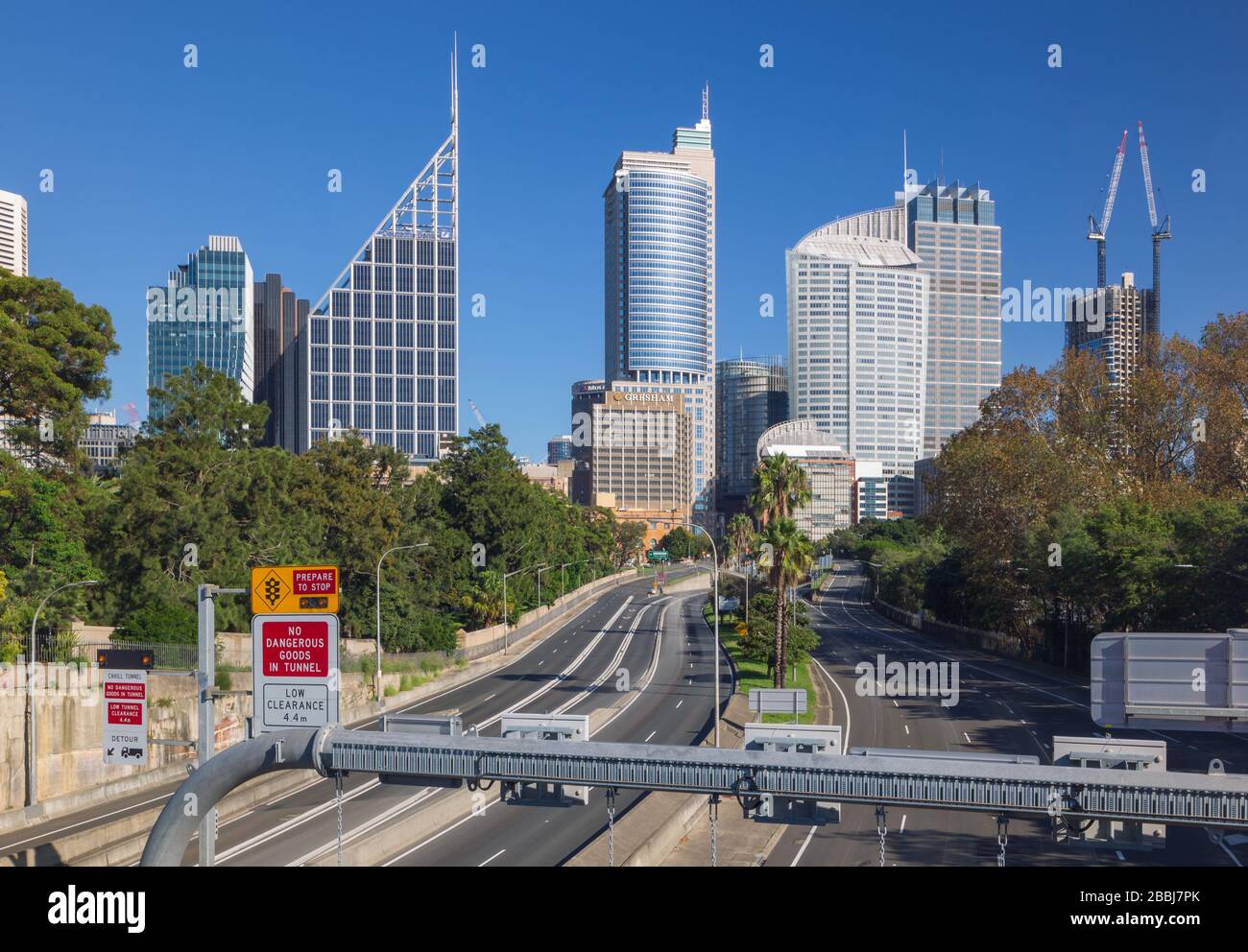 CBD highrise buildings in Sydney, Australia, with usuallybusy roadways