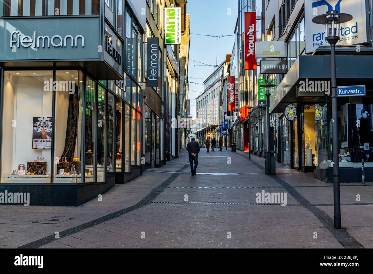 Deserted city centre, pedestrian zone, Limbecker Strasse, effects of the corona crisis in Germany, Essen, Stock Photo