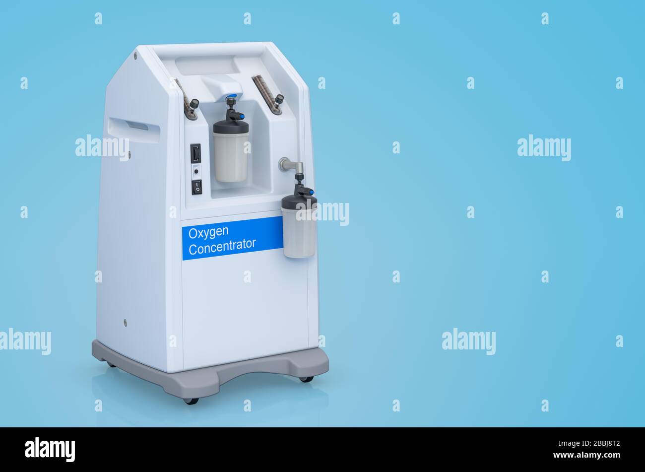 Portable Oxygen Concentrator on blue background, 3D rendering Stock Photo