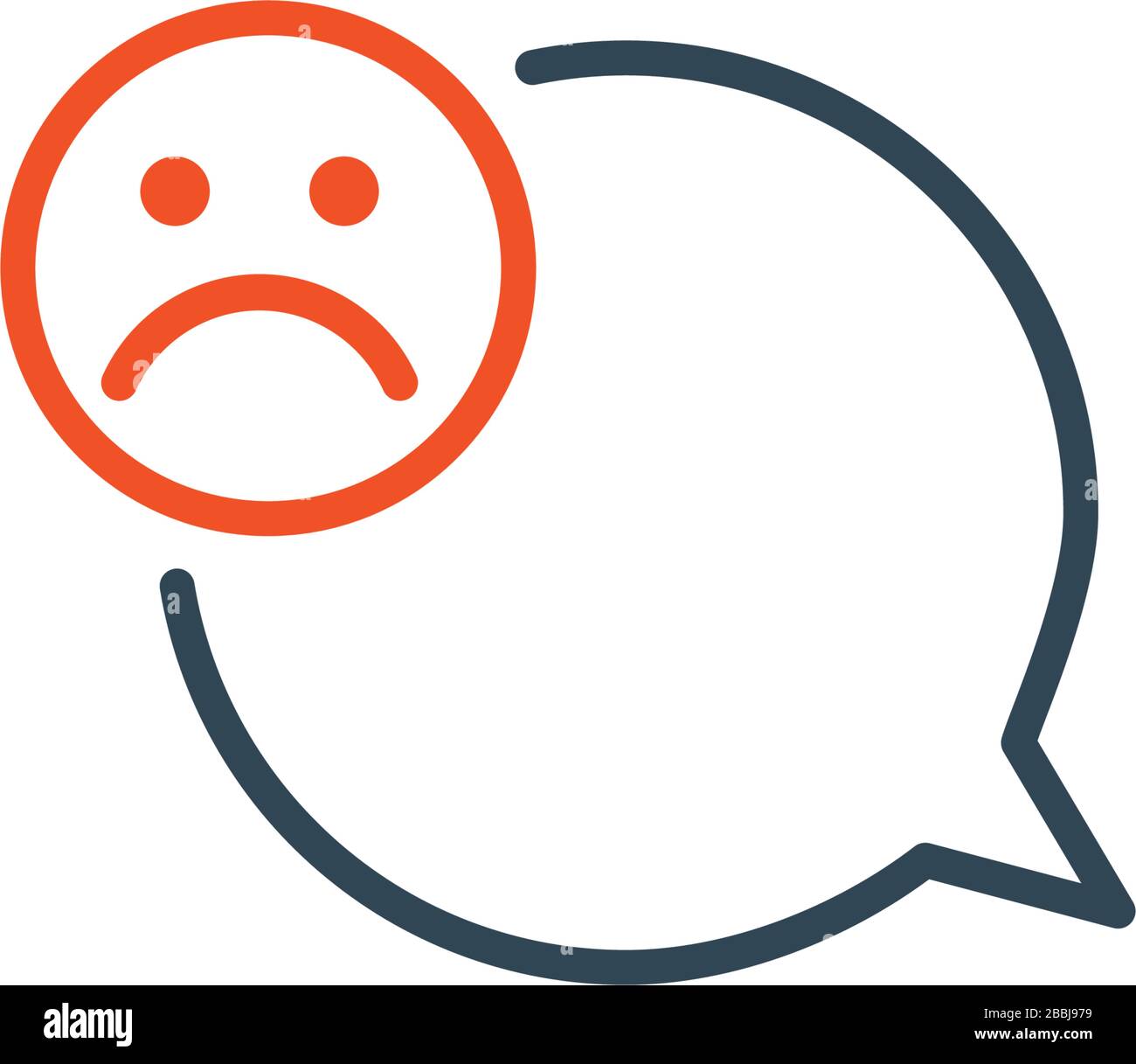 Person with speech bubble and sad face gray icon. Feedback