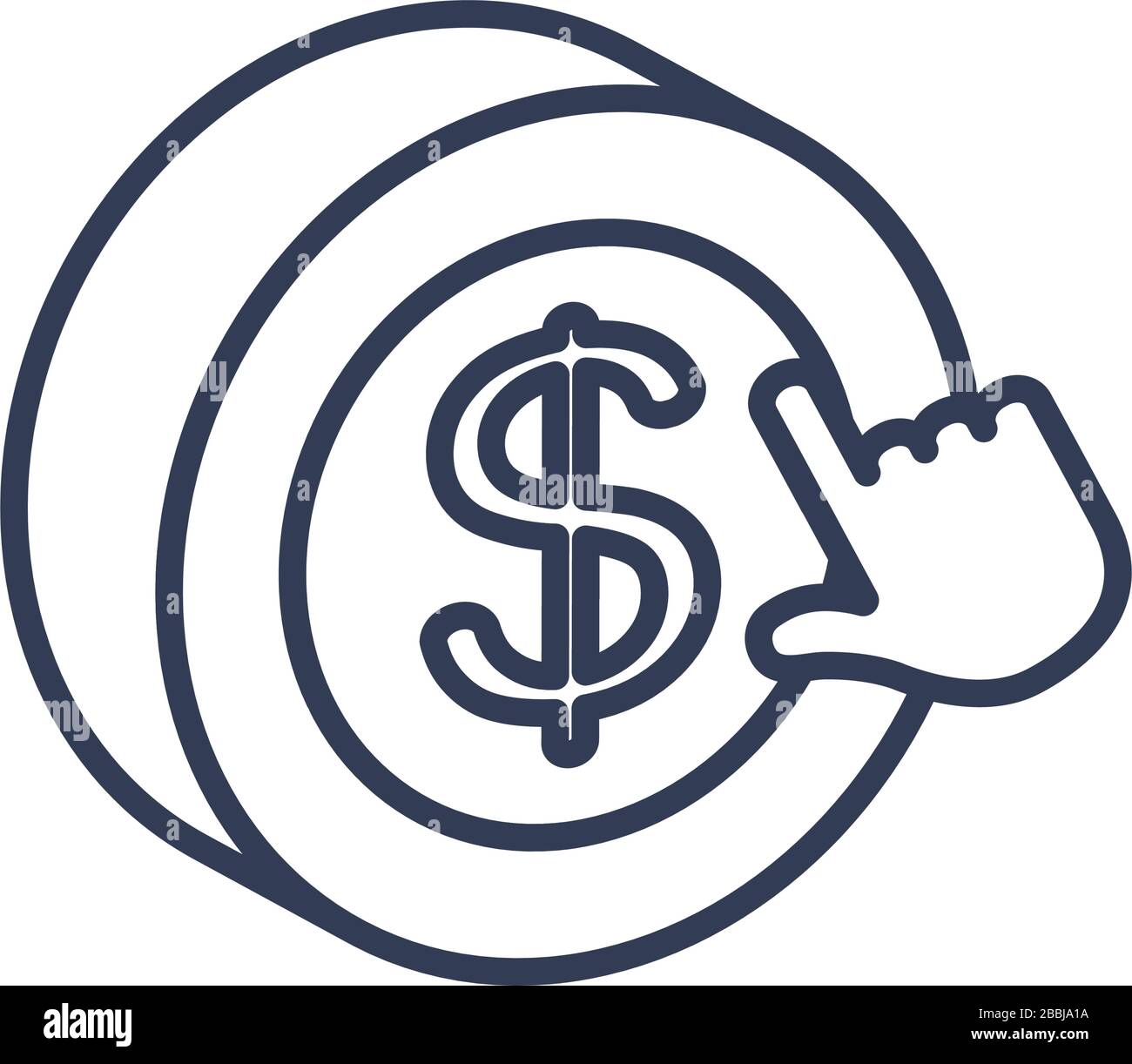 money coin and hand cursor icon over white background, line style ...