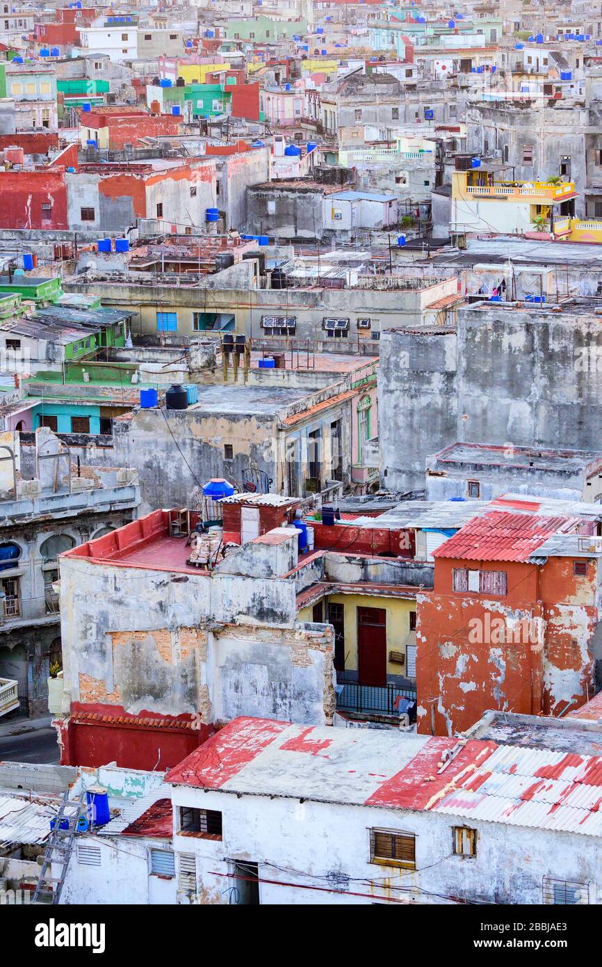 Rooftop view of residential area, Centro, Havana, Cuba Stock Photo