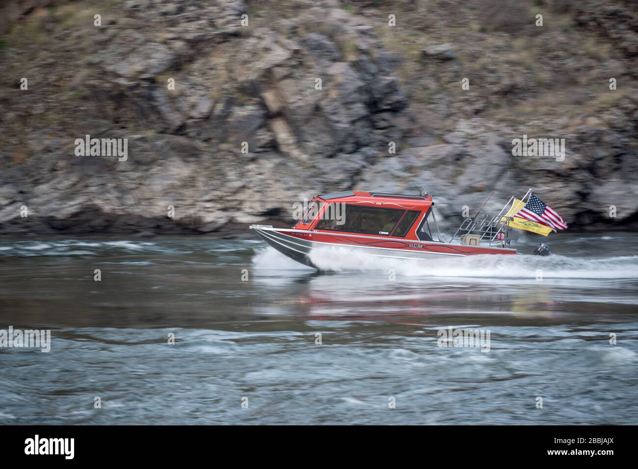 Jet boat on the Snake River in Hells Canyon, Oregon/Idaho. Stock Photo