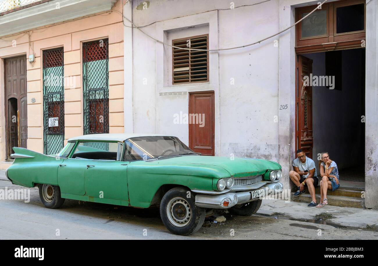Classic fifties Cadillac, Centro, Havana, Cuba Stock Photo
