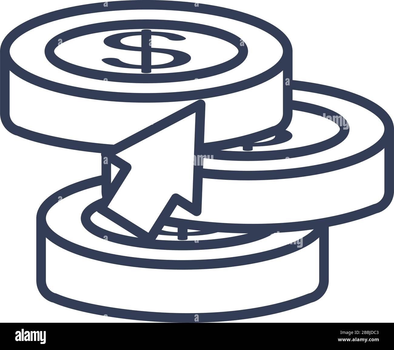 money coins and cursor icon over white background, line style, vector ...