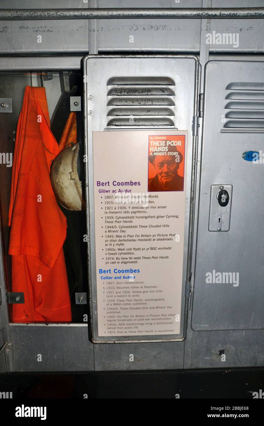 the locker of the miner and author Bert Louis Coombes,who worked at the Big Pit, and which is now a National Coal Museum Blaenavon, Torfaen, Wales Stock Photo