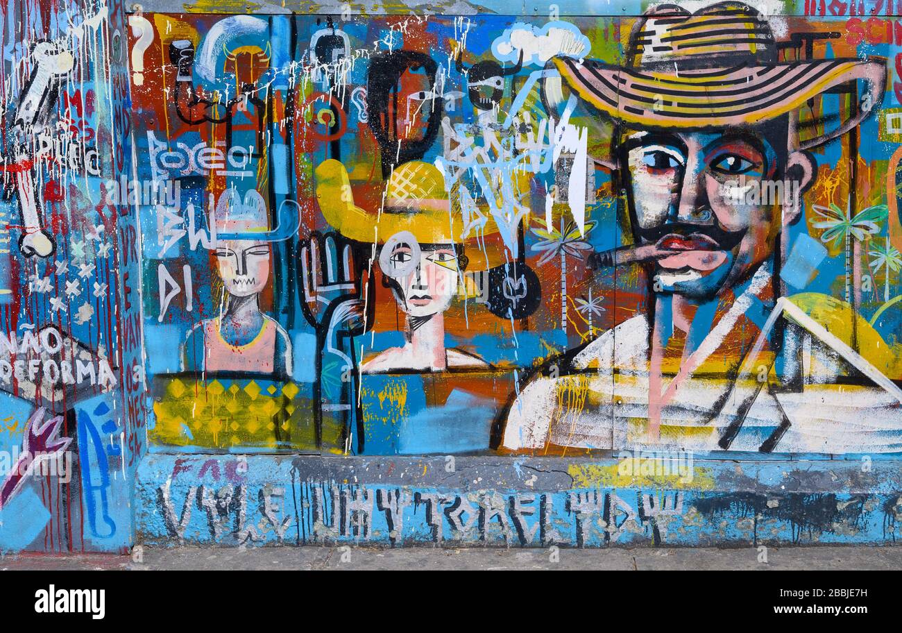 Fence murals at Fábrica de Arte Cubano, Vedado, Havana, Cuba Stock Photo