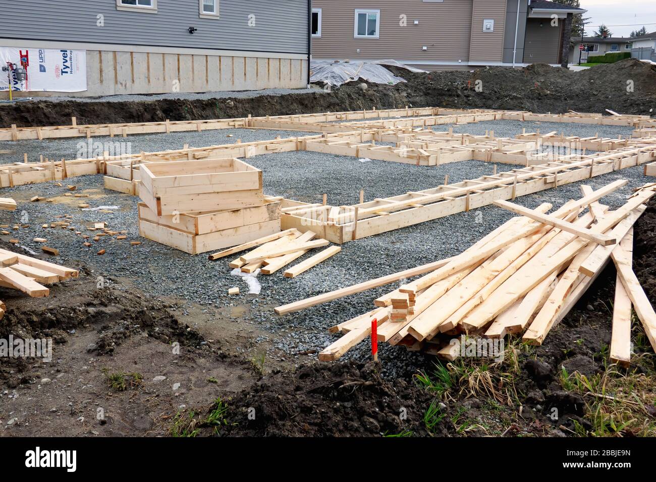 Residential home foundation under construction. Pitt Meadows, B. C