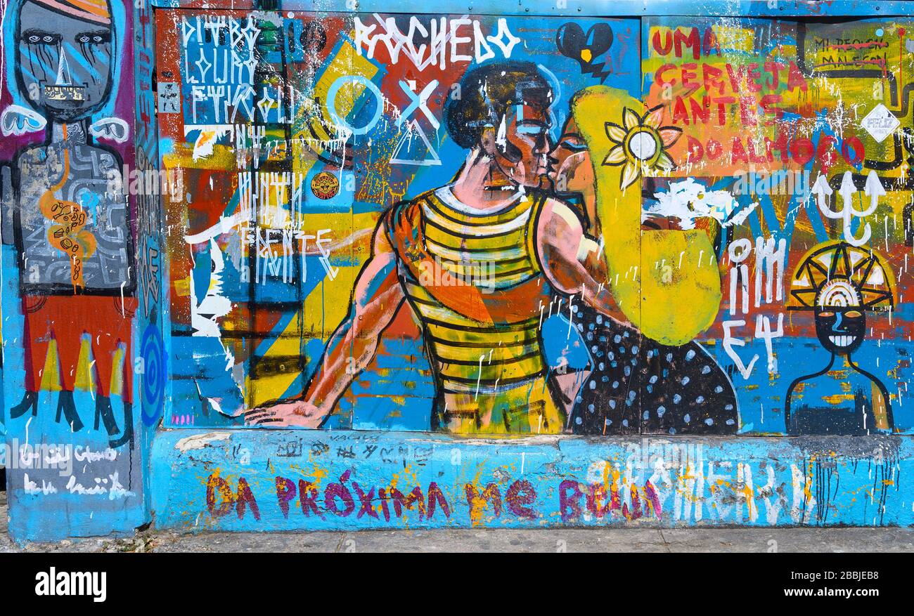 Fence murals at Fábrica de Arte Cubano, Vedado, Havana, Cuba Stock Photo
