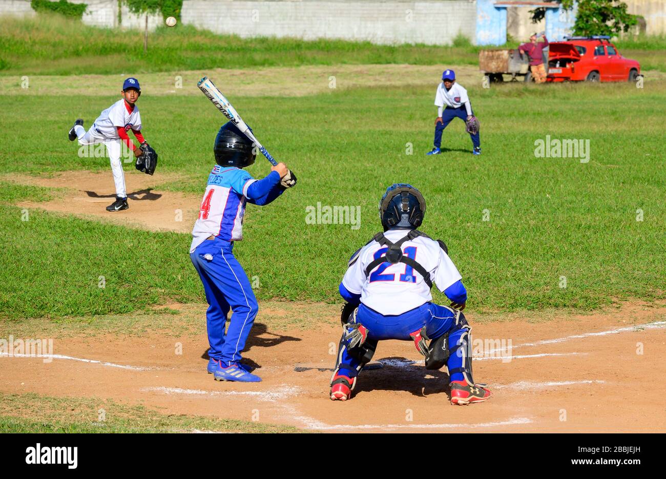 Youth baseball game, Mirimar. Havana, Cuba. Stock Photo
