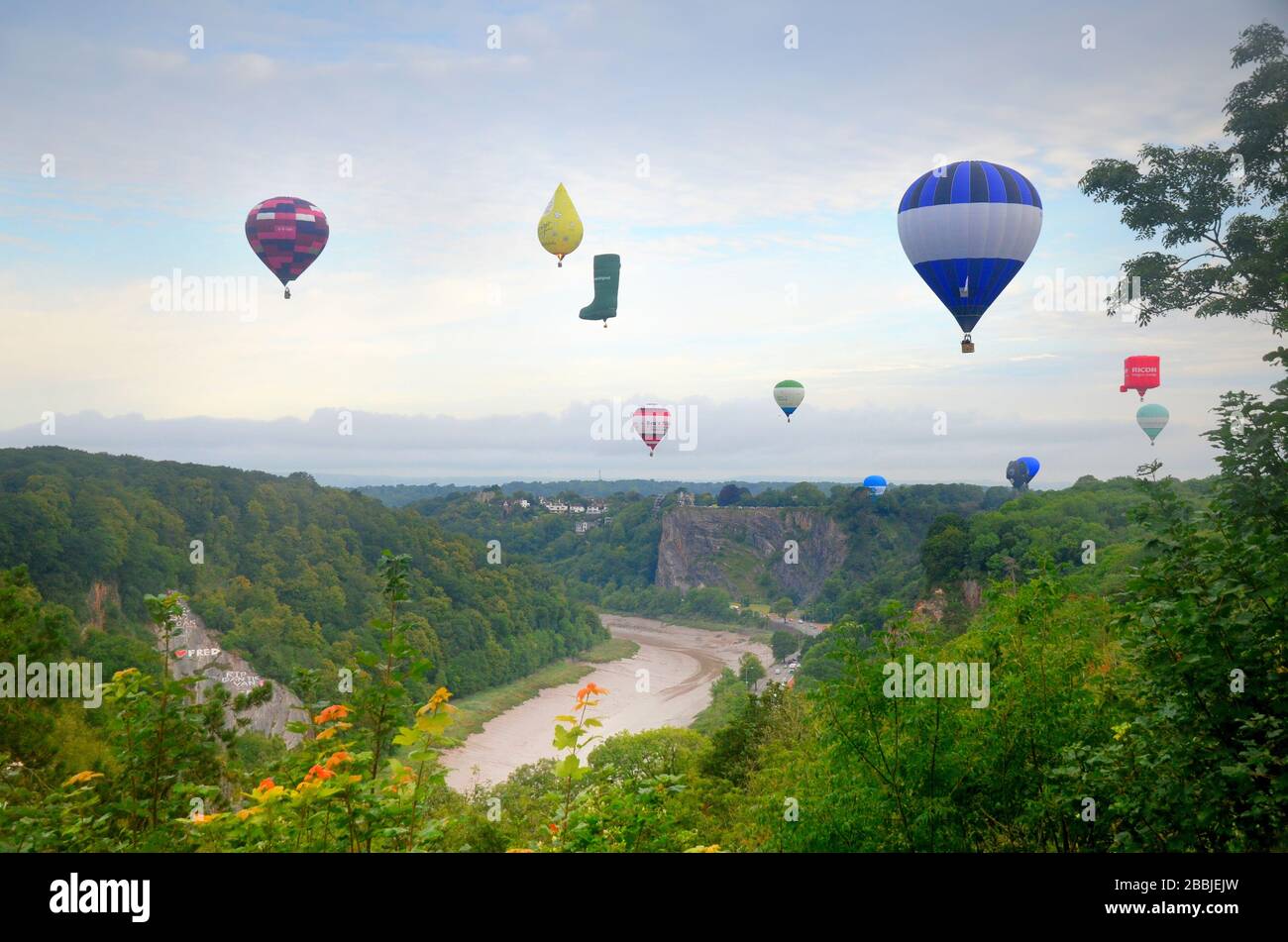 Bristol ballon festival 2019 - hot air balloons landing after flight. - clifton Stock Photo