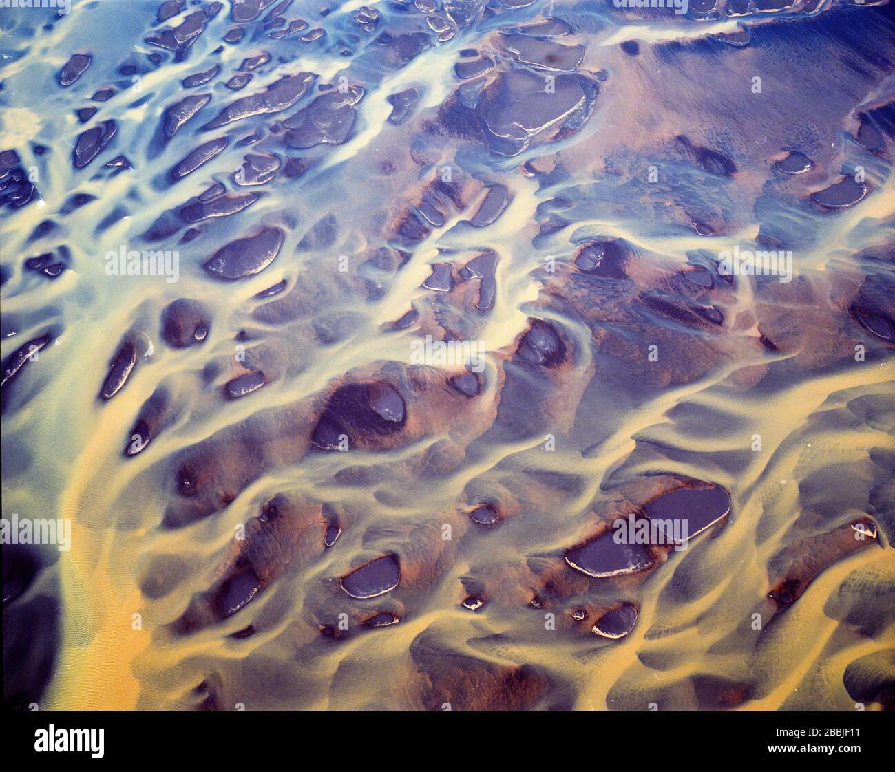 Aerial view of braided orange rivers in southern Iceland Stock Photo ...