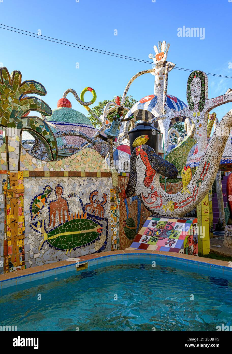 Fusterlandia, public-art installations by local artist José Fuster, with colorful, whimsical mosaics, Playa de Jaimanitas, Havana, Cuba Stock Photo