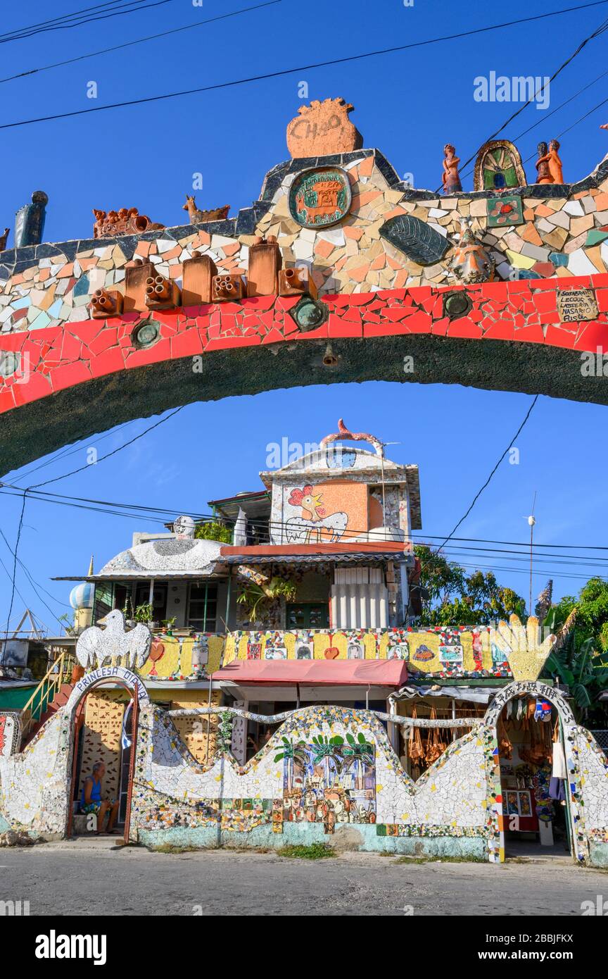 Fusterlandia, public-art installations by local artist José Fuster, with colorful, whimsical mosaics, Playa de Jaimanitas, Havana, Cuba Stock Photo