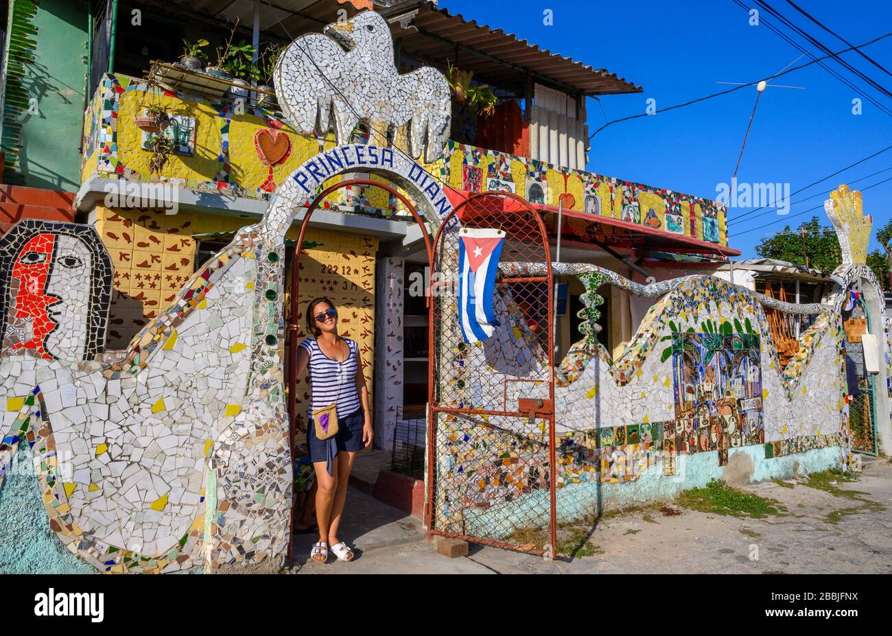 Fusterlandia, public-art installations by local artist José Fuster, with colorful, whimsical mosaics, Playa de Jaimanitas,   Havana, Cuba Stock Photo