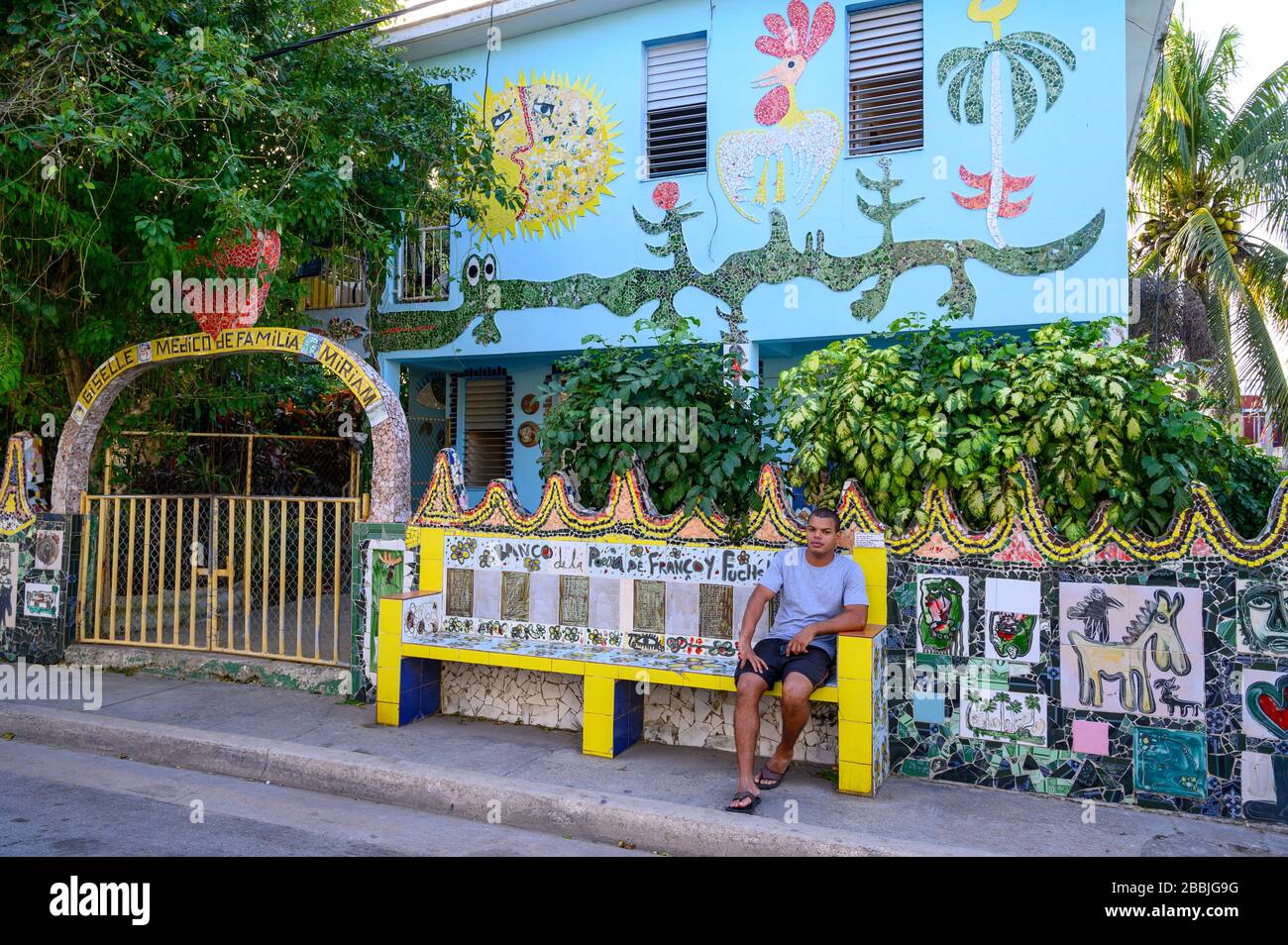 Fusterlandia, public-art installations by local artist José Fuster, with colorful, whimsical mosaics, Playa de Jaimanitas, Havana, Cuba Stock Photo