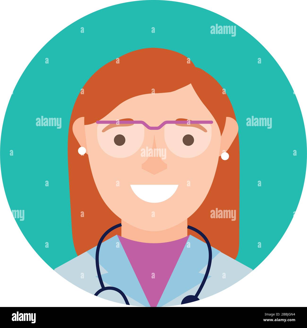 female doctor with stethoscope and glasses block and flat style Stock ...
