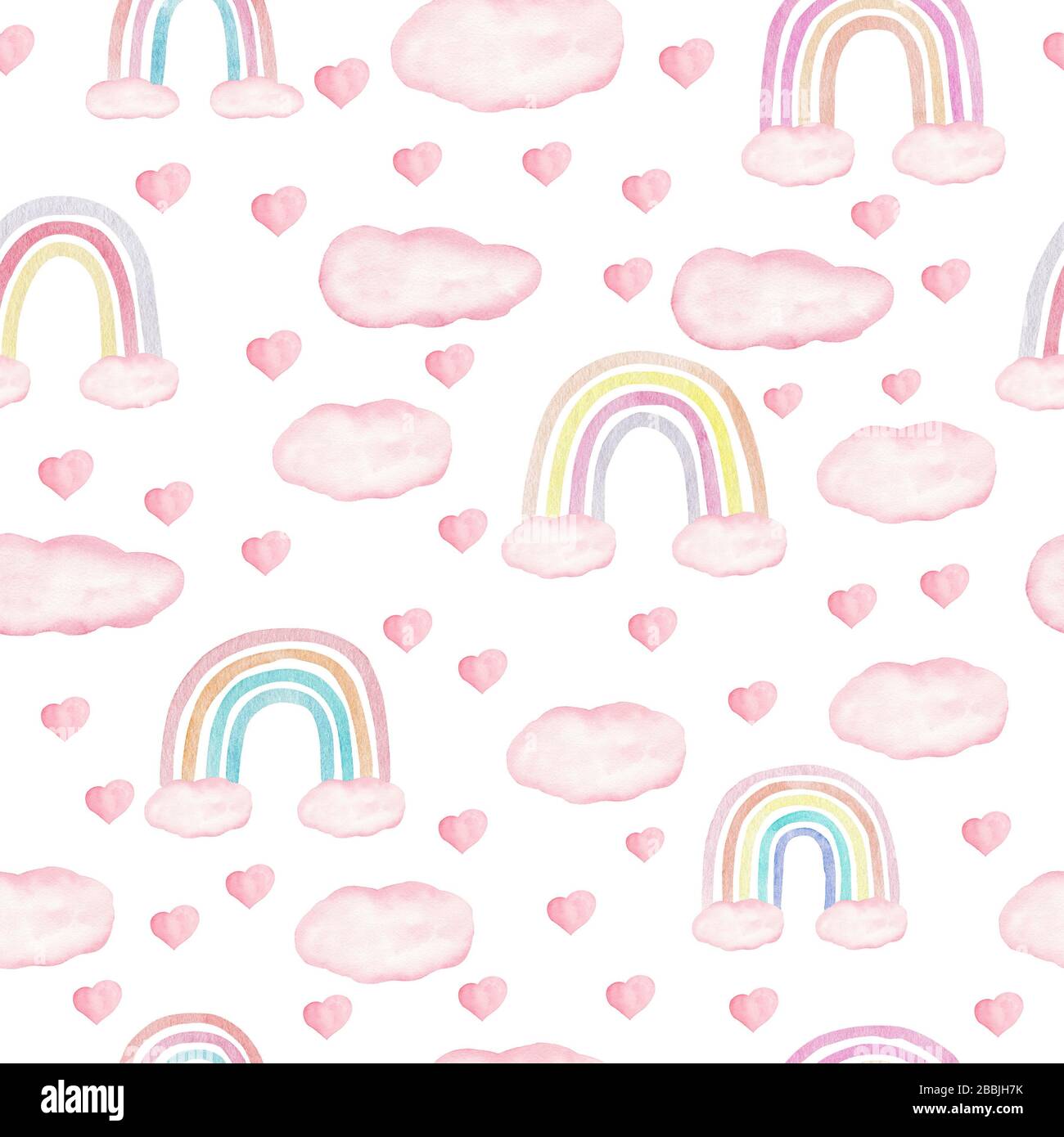 Seamless pattern with rainbow heart and cloud in pastel color. Childish  decorative art. Watercolor hand drawn illustration digital paper on white  back Stock Photo - Alamy