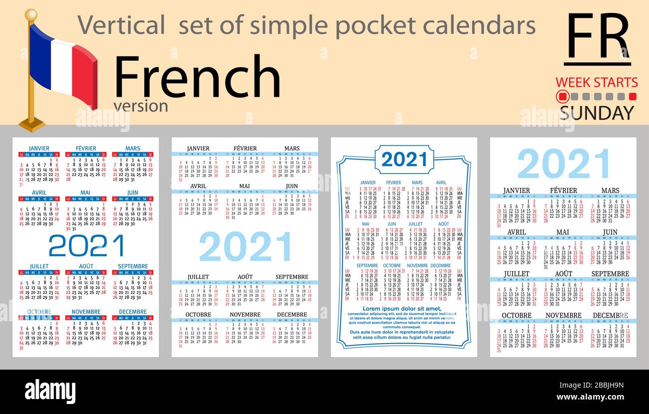 French Vertical Set Of Pocket Calendars For Two Thousand Twenty One Week Starts Monday New Year Color Simple Design Vector Stock Vector Image Art Alamy