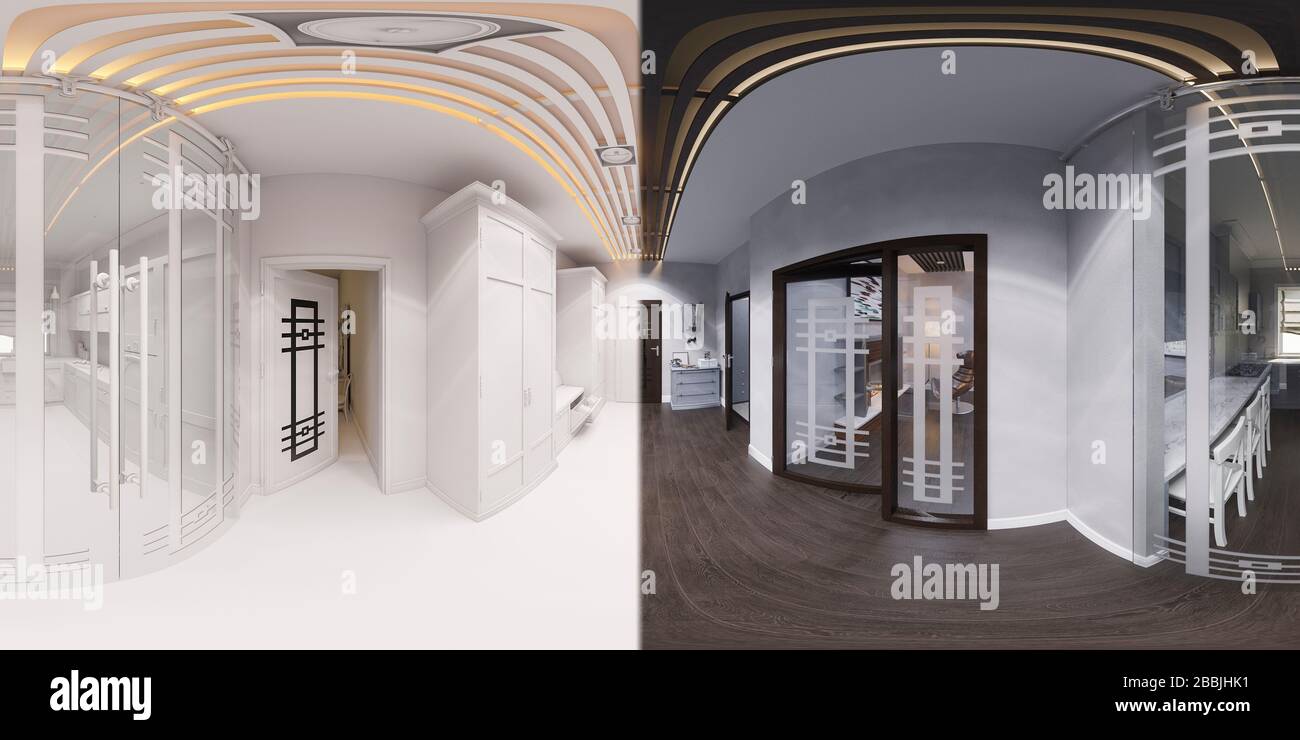 3d illustration hall interior design in classic style. Render is made ...