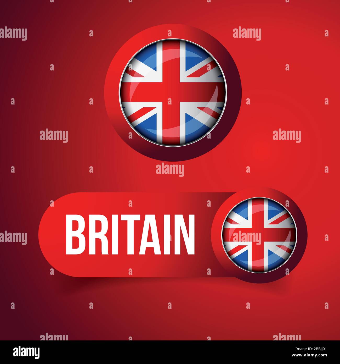 UK Flag button on red field Stock Vector
