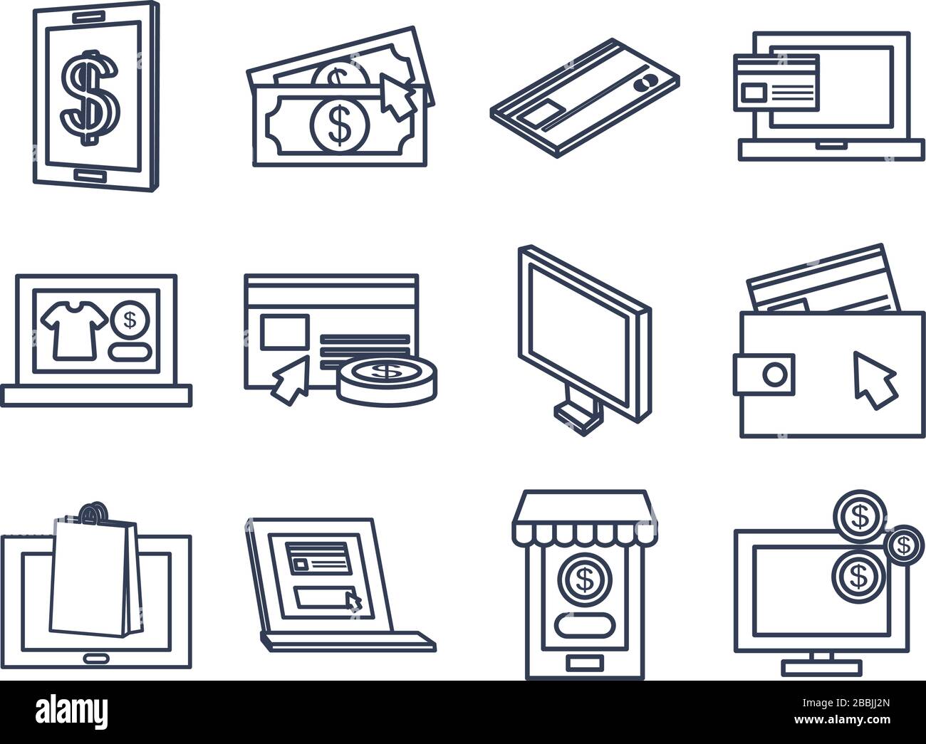 computers and payments online icon set over white background, line ...