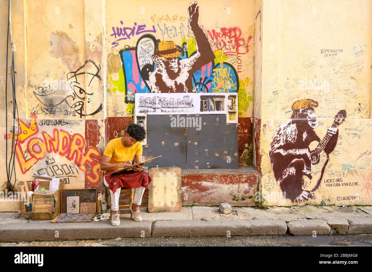 Street artist, Havana Vieja, , Cuba Stock Photo