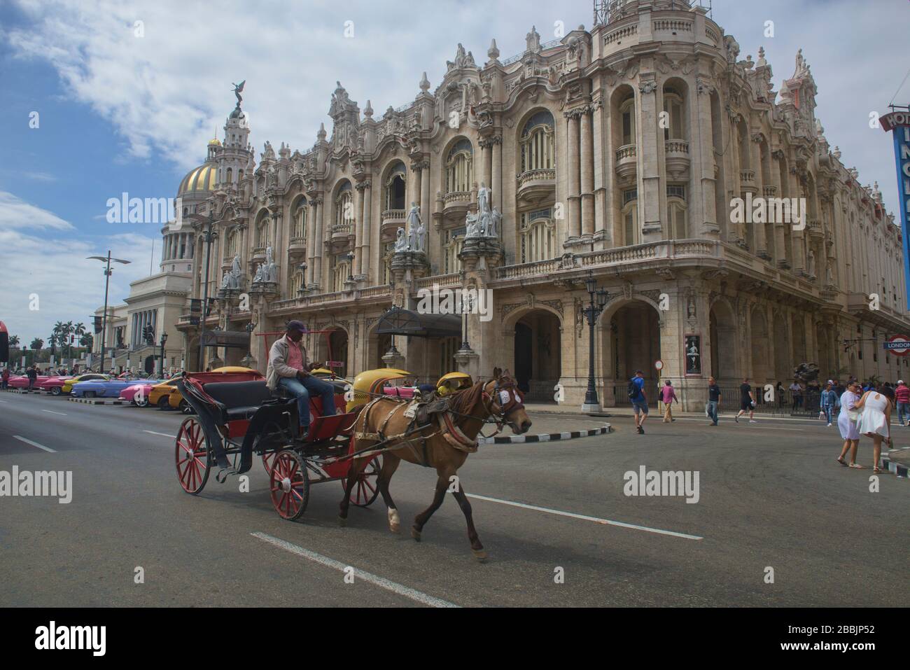 Horse carriage in front of the Gran Teatro, Havana, Cuba Stock Photo