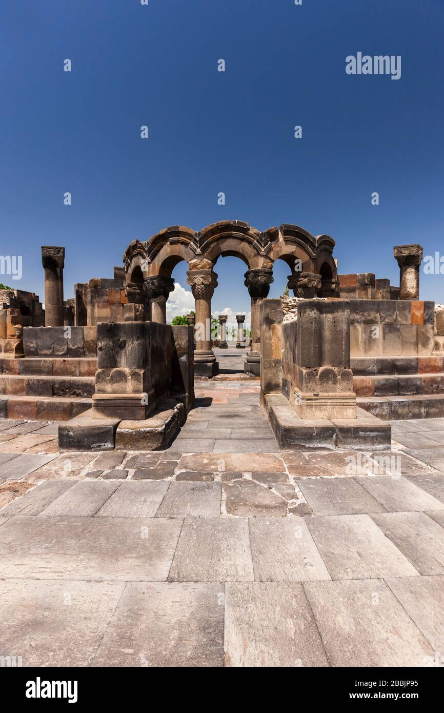 Zvartnots, Ancient Armenian temple, Archaeological Site of Zvartnots, Vagharshapat, Yerevan, Armenia, Caucasus, Asia Stock Photo