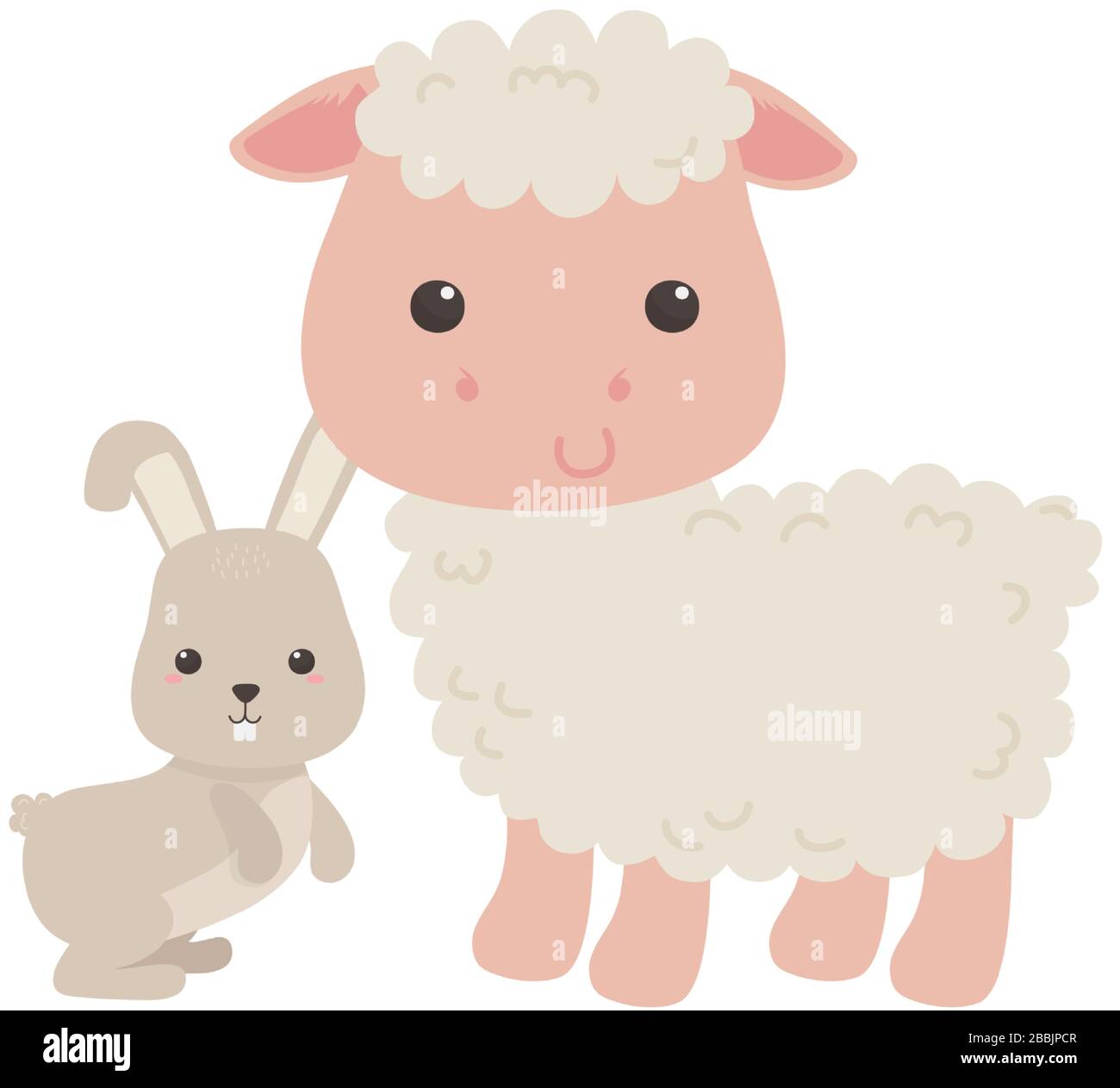 cute little sheep and rabbit animal cartoon isolated design vector ...