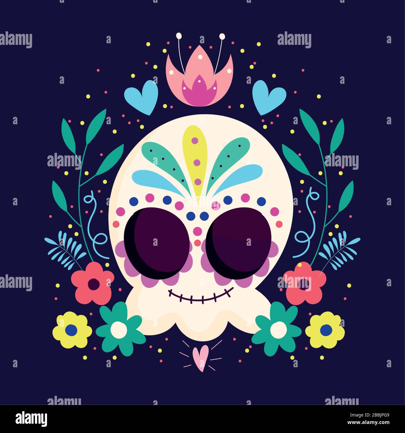 day of the dead, catrina skull flowers frame leaves traditional mexican ...