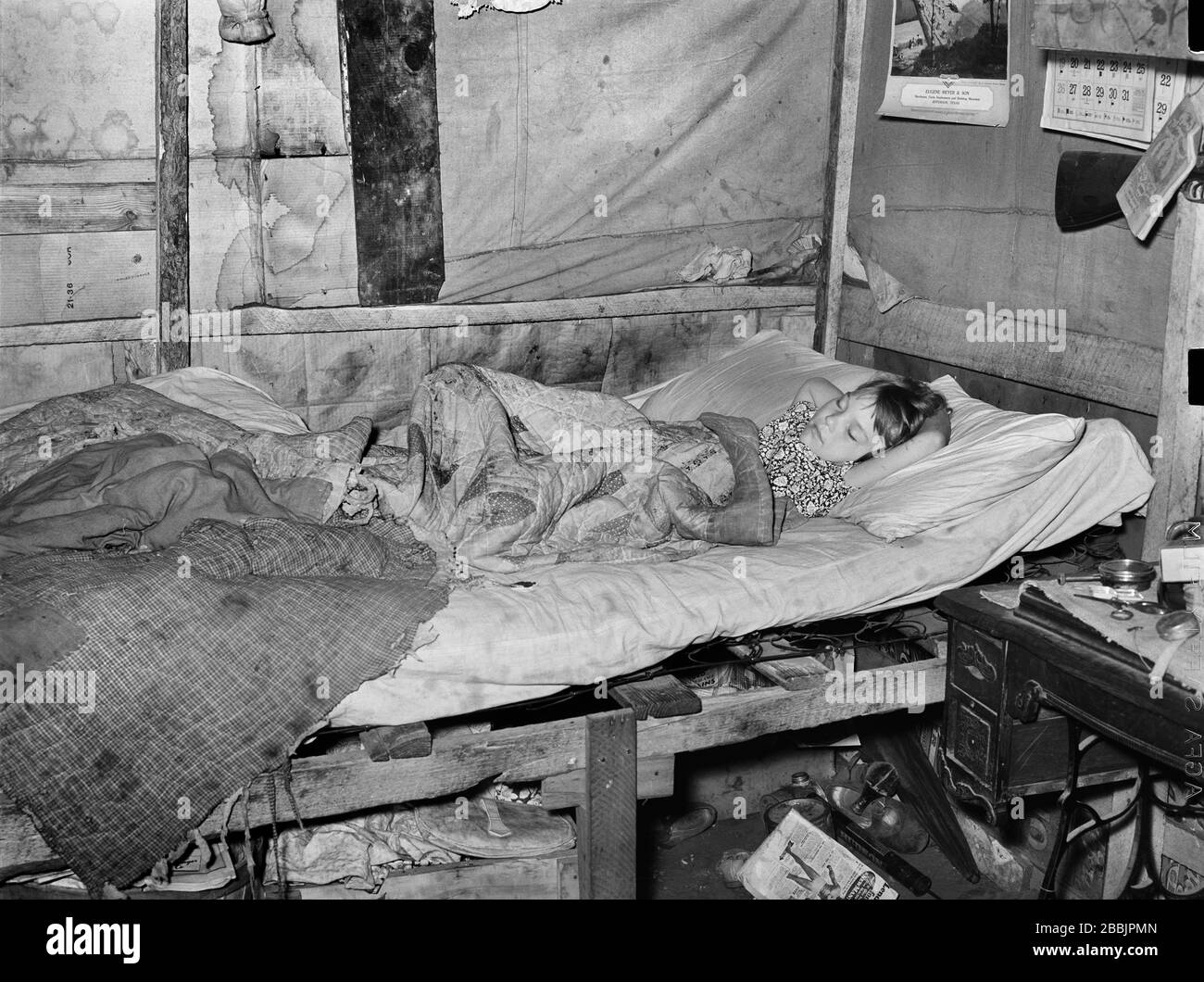 Child of Migrant Keyworker ill with Influenza, Had High Fever but receiving no Medical Attention, Jefferson, Marion County, Texas, USA, photo by Russell Lee for U.S. Farm Security Administration, March 1939 Stock Photo