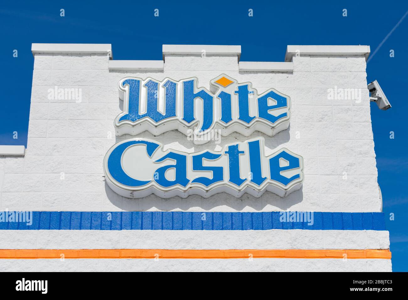 Exterior Building Sign of a White Castle Restaurant Stock Photo
