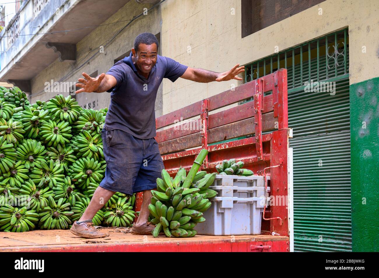 Unloading Bananas, Havana Centro,  Cuba Stock Photo