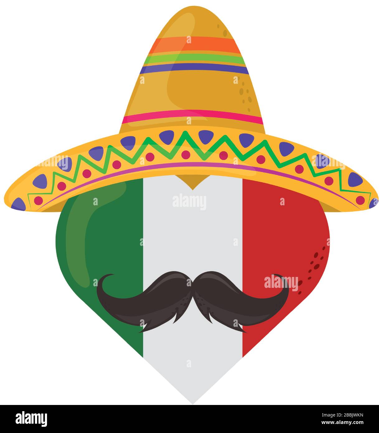 mexican flag shaped heart with hat and mustache cinco de mayo celebration  vector illustration flat style icon Stock Vector Image & Art - Alamy