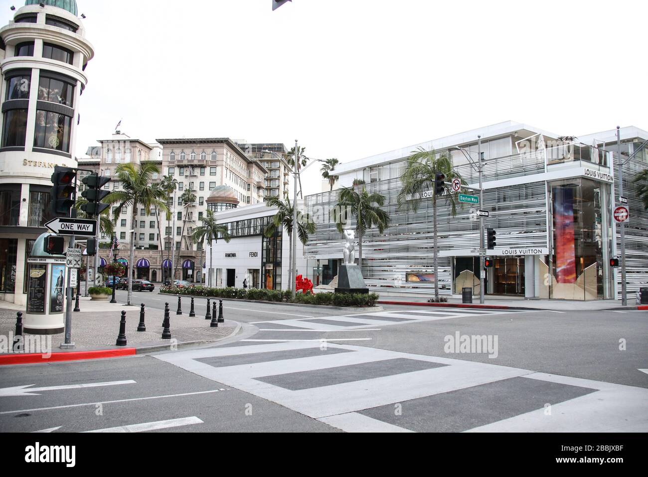 BEVERLY HILLS, LOS ANGELES, CALIFORNIA, USA - MARCH 21: Louis Vuitton  Beverly Hills Rodeo Drive store, temporarily closed due to the coronavirus,  two days after the 'Safer at Home' order issued by