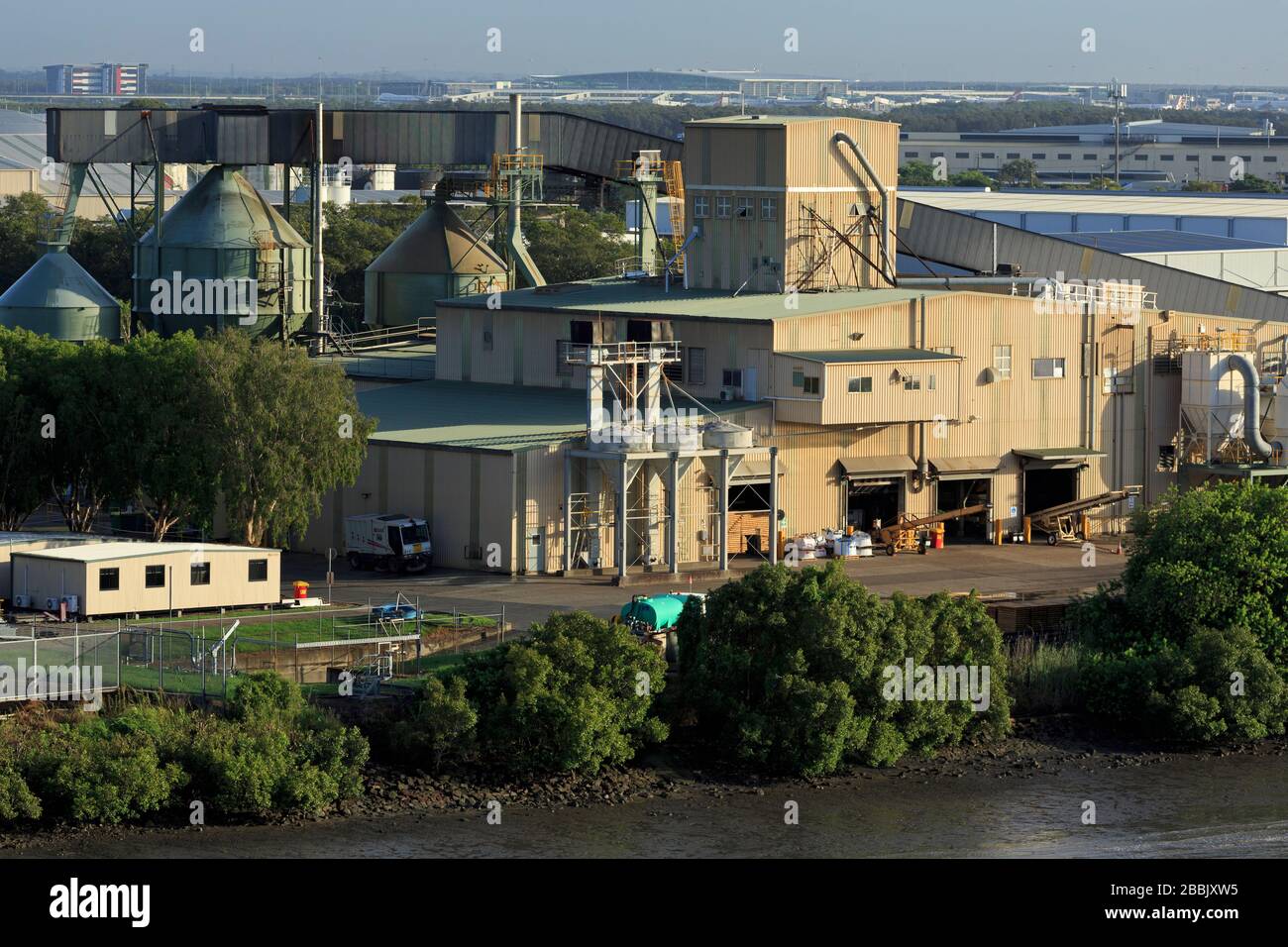 Industrial Plant, Brisbane River, Brisbane, Queensland, Australia Stock