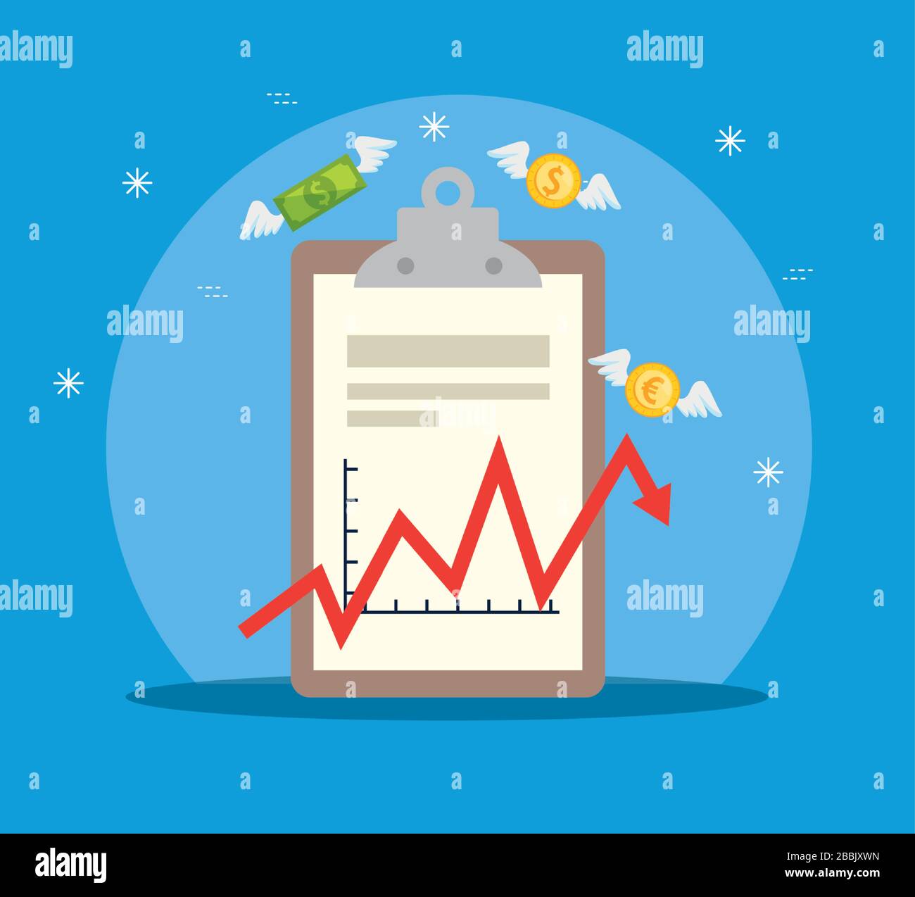 stock market crash with clipboard and icons Stock Vector Image & Art