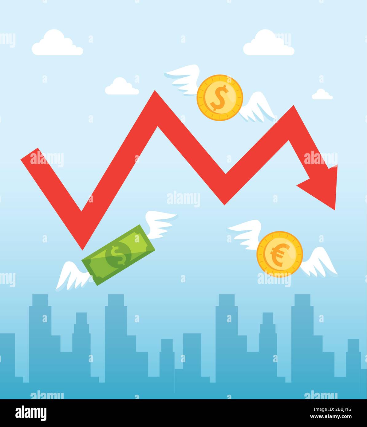 stock market crash with arrow up and money cash Stock Vector Image ...