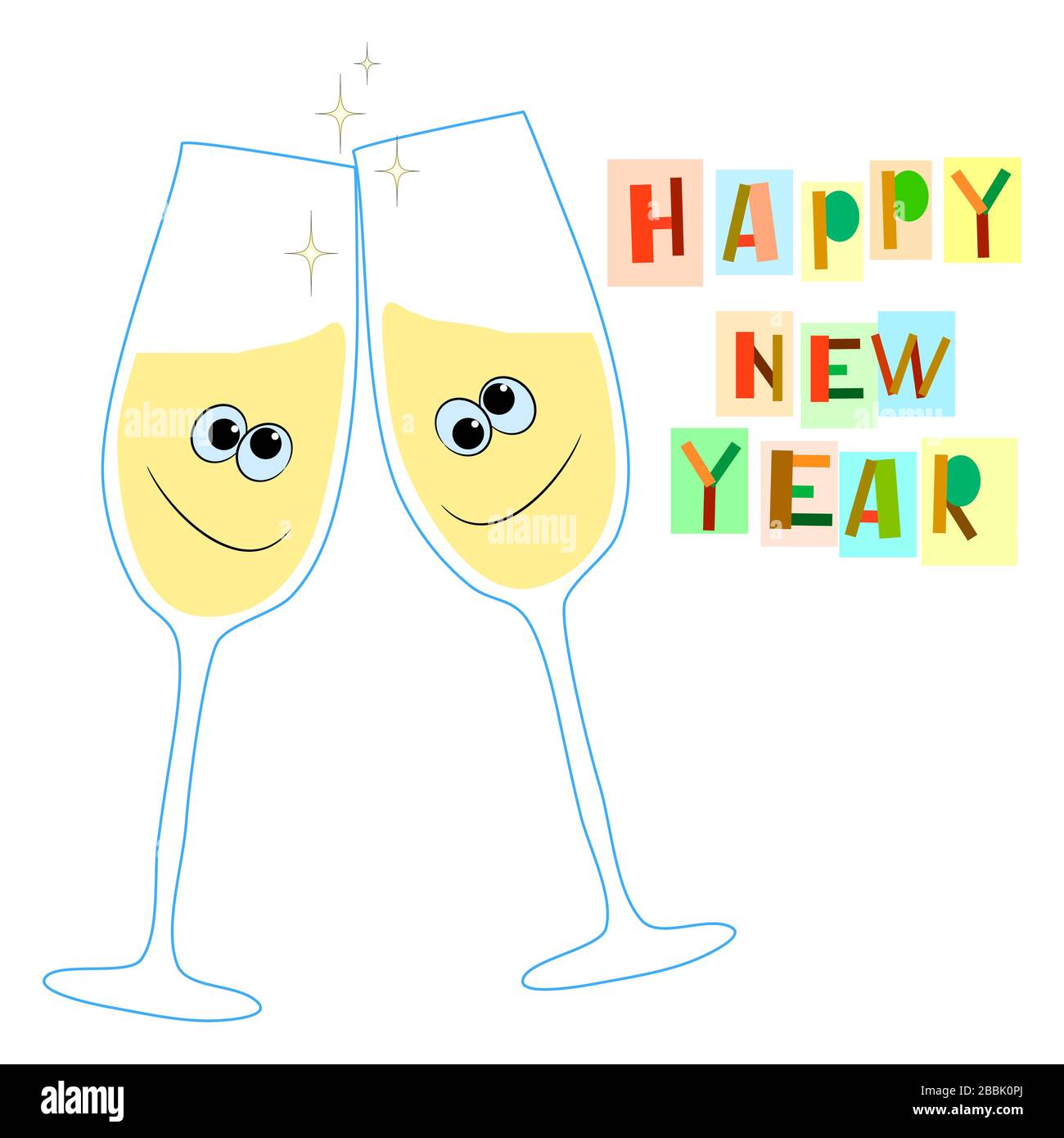 Happy new year greeting card with wine glasses. vector illustration on ...