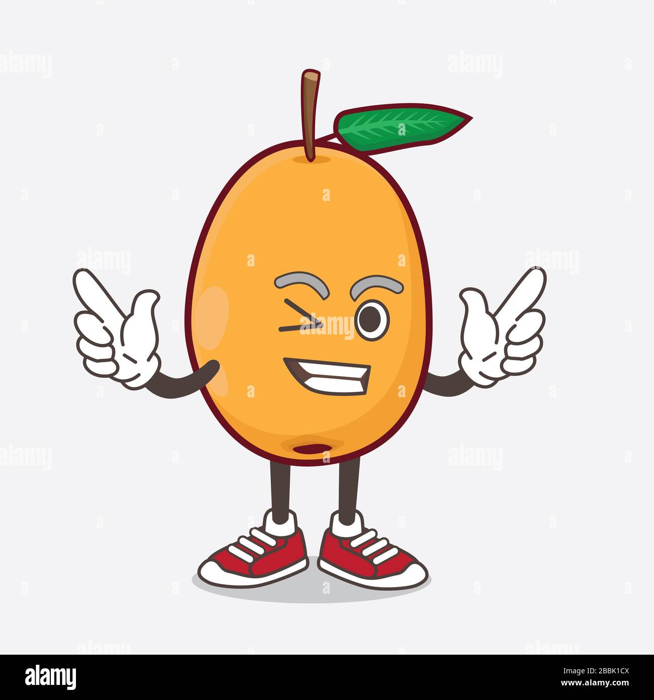 An illustration of Loquat Fruit cartoon mascot character with Winking eye Stock Photo