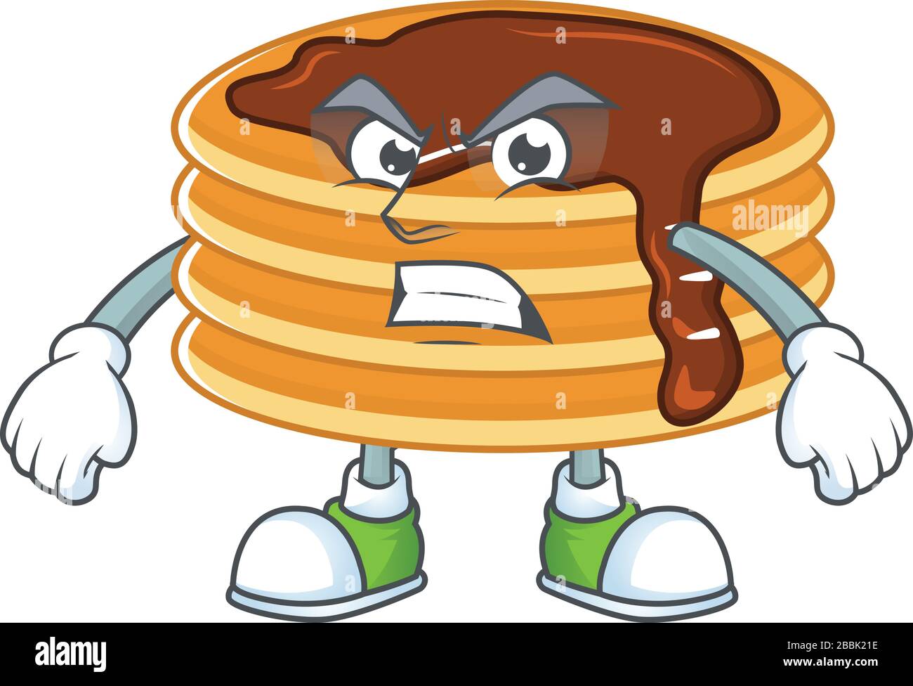 Mascot design style of chocolate cream pancake with angry face Stock